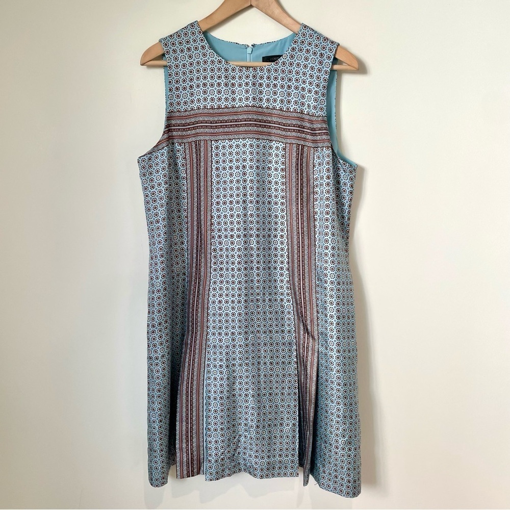 J. Crew Silk Sleeveless Shift Dress Light Blue Printed Office Career Size 14